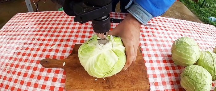 A new way to ferment large quantities of cabbage using a drill