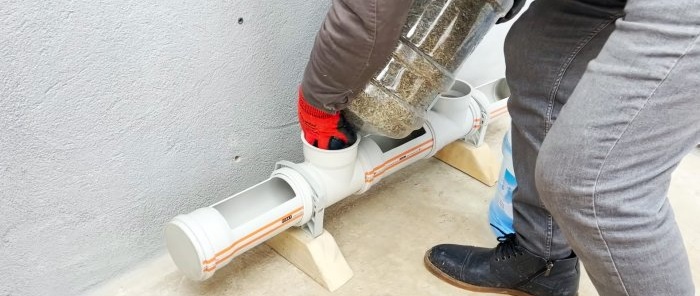 Mangiatoia per pollame di lunga durata realizzata con tubi in PVC