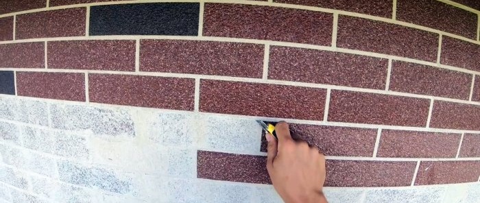 Easy and quick facade finishing of aerated concrete to look like brick