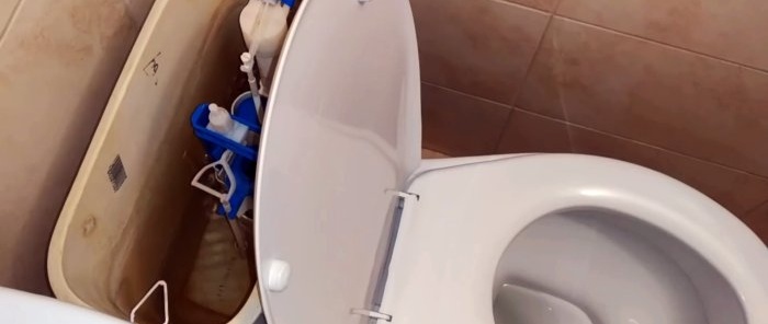 The toilet tank overflows and does not hold water. Easy repair without replacing components.