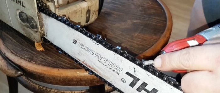 How to quickly and carefully sharpen a chainsaw chain without dismantling