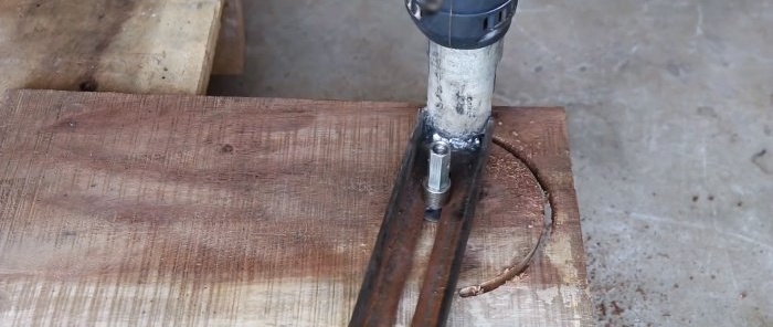 How to make a removable attachment for a drill that will turn it into a router for cutting any wooden circles