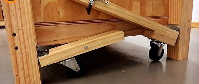 A simple device will allow you to easily move a massive workbench or rack when needed