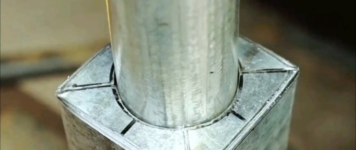 How to make an end connection between a square pipe and a round one