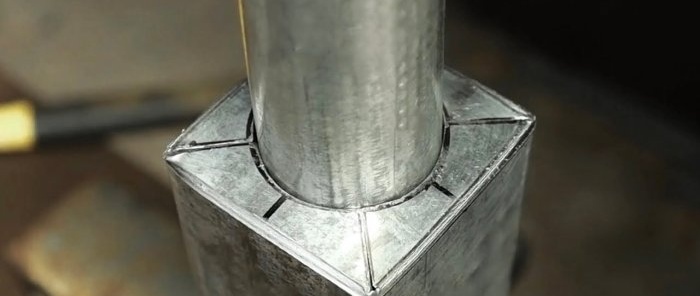 How to make an end connection between a square pipe and a round one