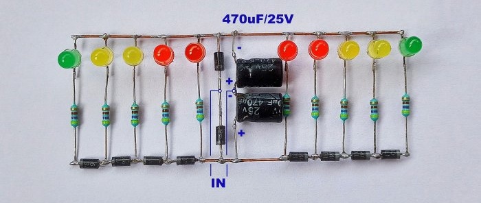 Signal level indicators on LEDs without transistors and microcircuits