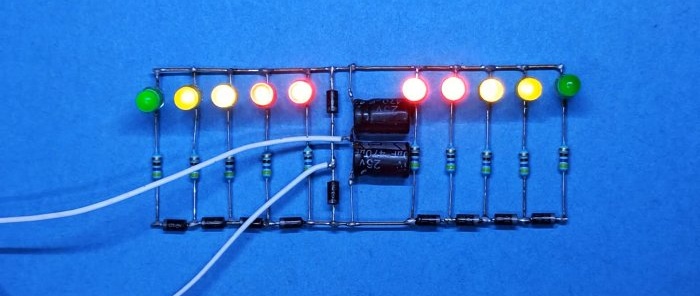 Signal level indicators on LEDs without transistors and microcircuits