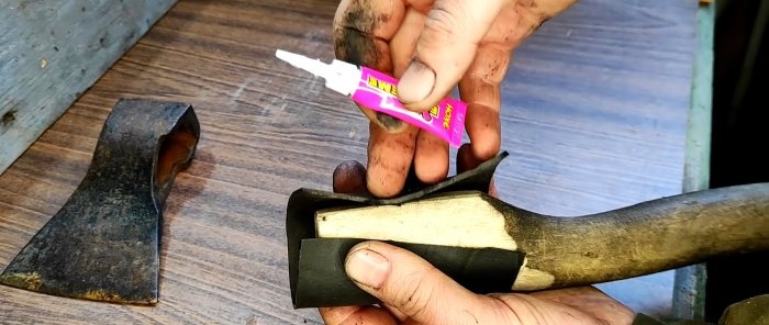 How to attach an ax to an ax handle using rubber